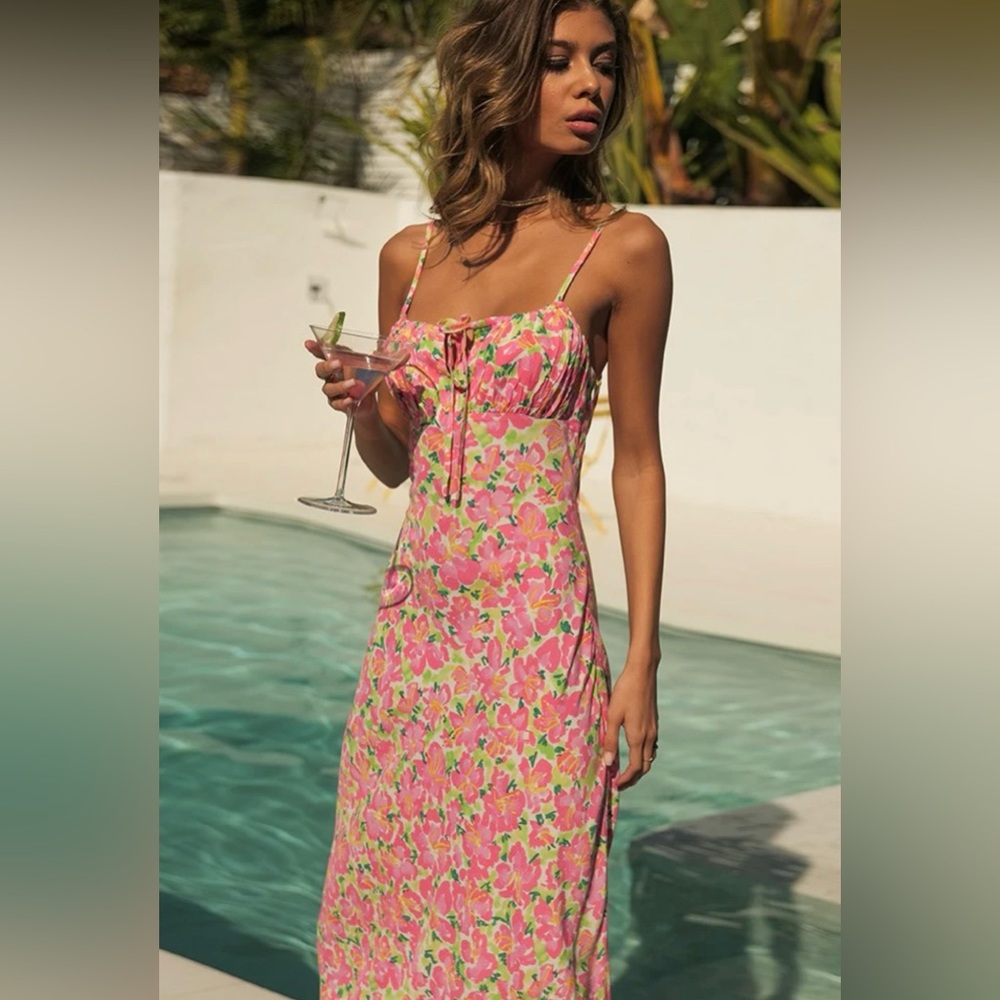 Floral Lace Up Cami Midi Dress - NEVER WORN